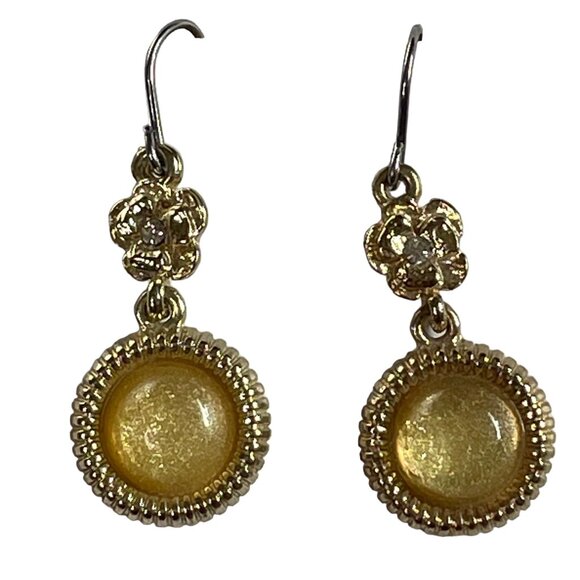 Round Yellow Citrine  Dangle  Earrings Fish Hook Backing  u - Picture 1 of 4